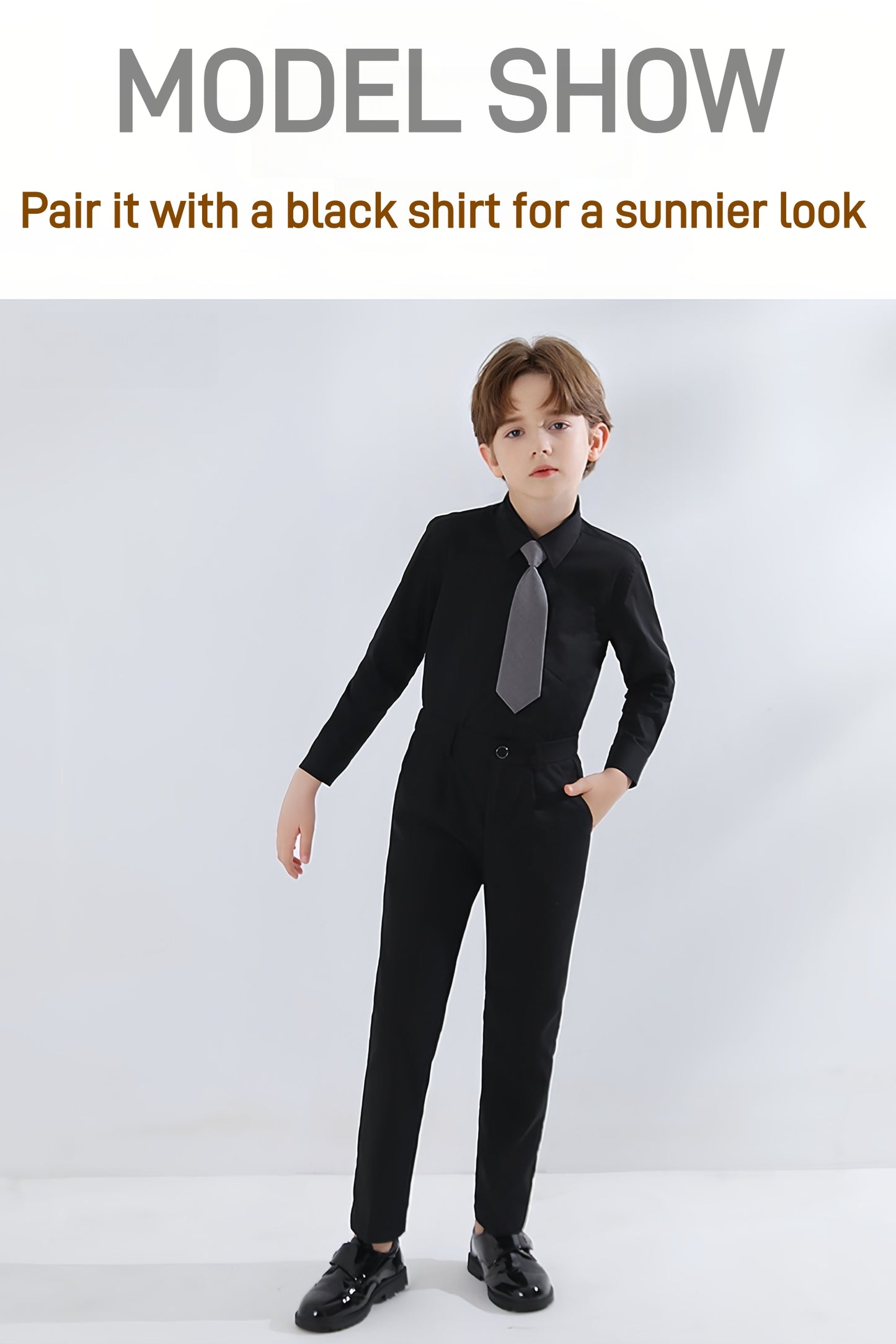 Boys Dress Pants Kids School Uniform Pants Slim Fit Formal Trousers with Belt Loops, Pleated, Elastic 5-13 Years