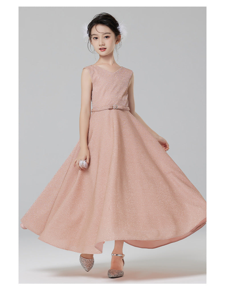 Girl's Princess Dress Pink - Flower Girl Dress, Wedding Party Gown, Kids Performance Outfit for Piano Recital, Host, Special Occasions