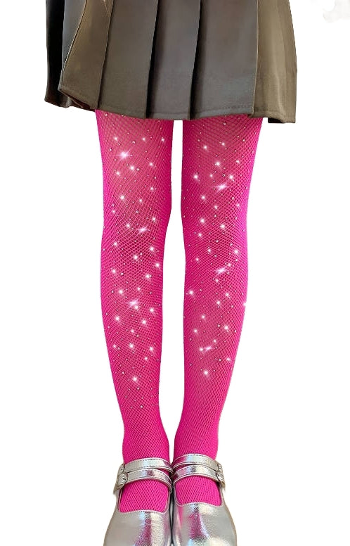 DANUOKU Mädchen-Strass-Fischernetz-Socken, 2 Stück, Strass-Socken, glitzernde Strumpfhosen