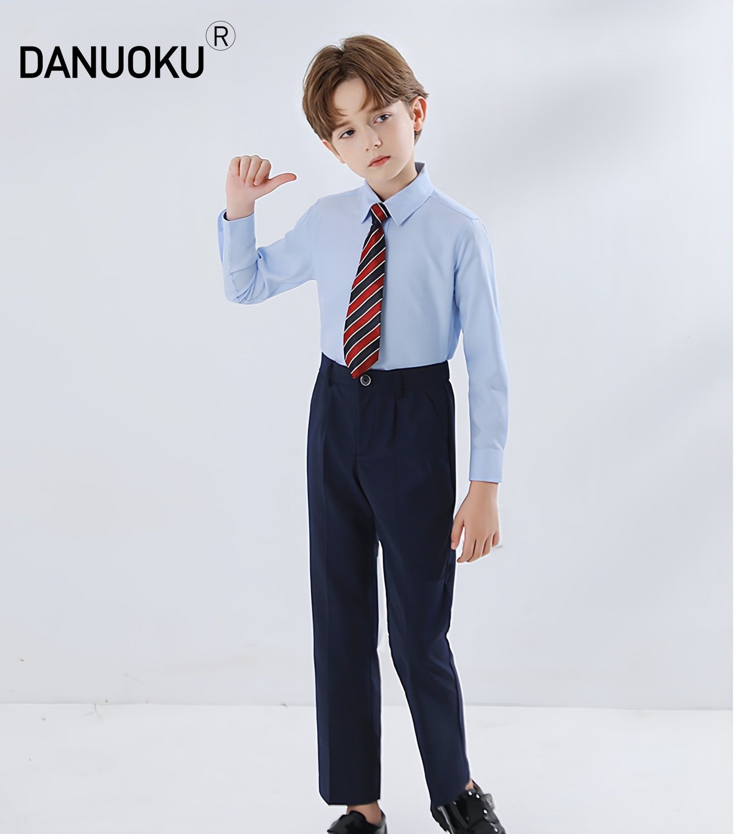 Boys Dress Pants Kids School Uniform Pants Slim Fit Formal Trousers with Belt Loops, Pleated, Elastic 5-13 Years