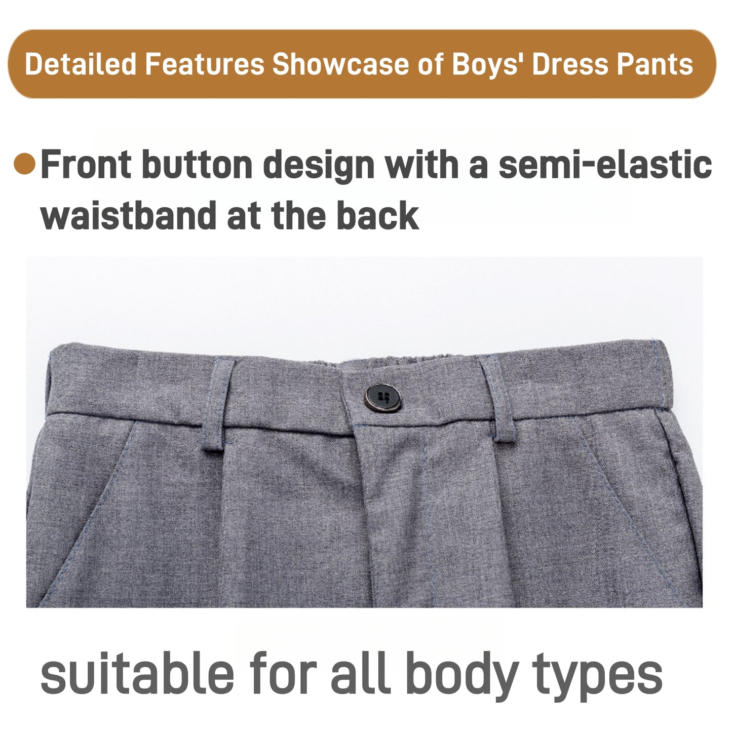 Boys Dress Pants Kids School Uniform Pants Slim Fit Formal Trousers with Belt Loops, Pleated, Elastic 5-13 Years