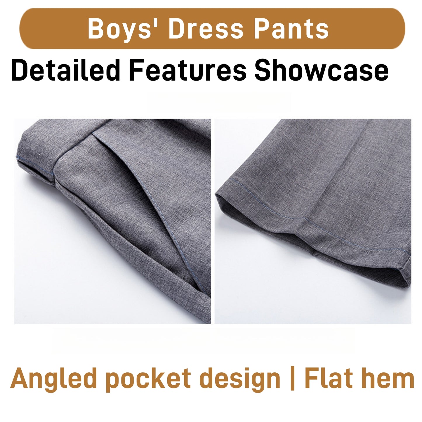 Boys Dress Pants Kids School Uniform Pants Slim Fit Formal Trousers with Belt Loops, Pleated, Elastic 5-13 Years