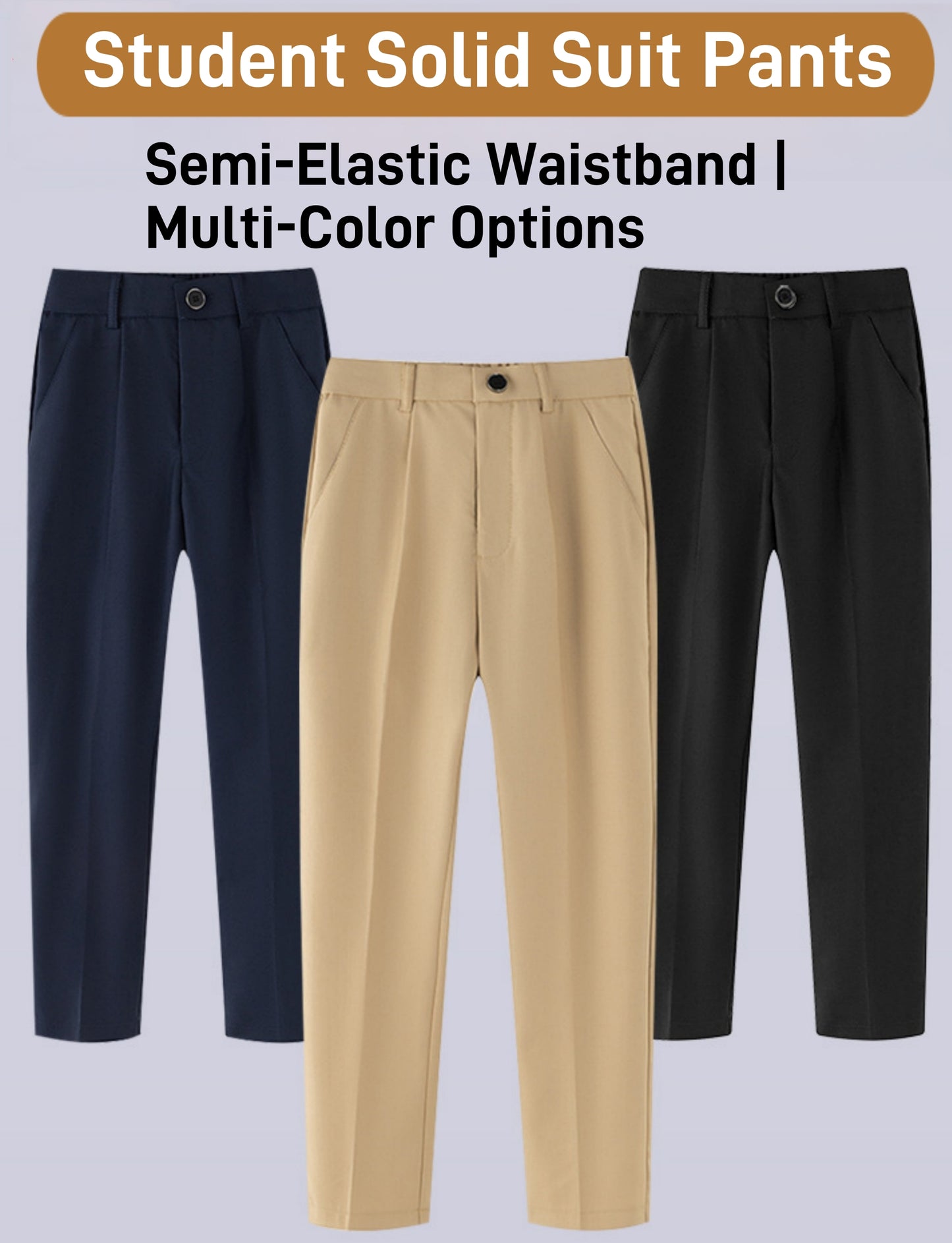 Boys Dress Pants Kids School Uniform Pants Slim Fit Formal Trousers with Belt Loops, Pleated, Elastic 5-13 Years