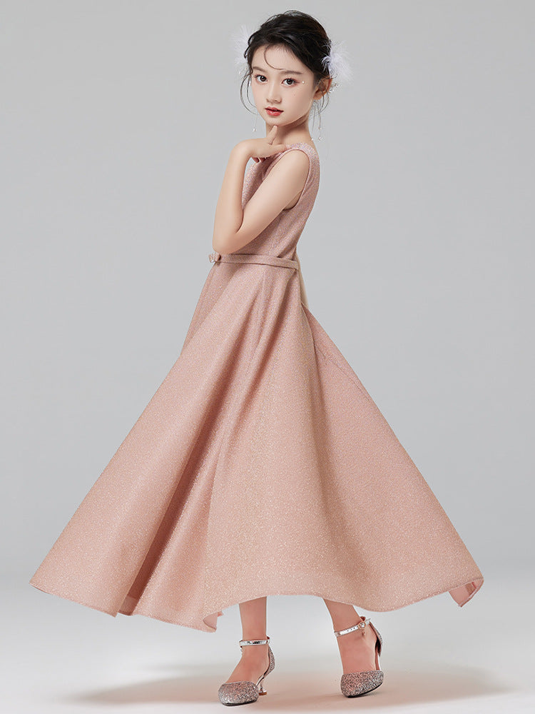 Girl's Princess Dress Pink - Flower Girl Dress, Wedding Party Gown, Kids Performance Outfit for Piano Recital, Host, Special Occasions
