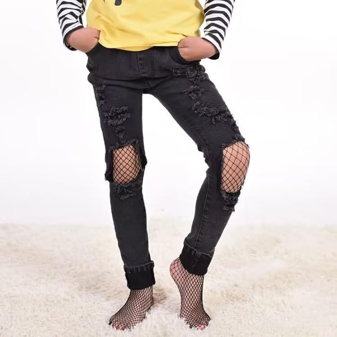 DANUOKU Mädchen-Strass-Fischernetz-Socken, 2 Stück, Strass-Socken, glitzernde Strumpfhosen