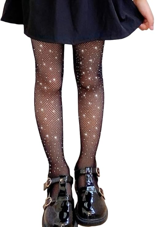 DANUOKU Mädchen-Strass-Fischernetz-Socken, 2 Stück, Strass-Socken, glitzernde Strumpfhosen