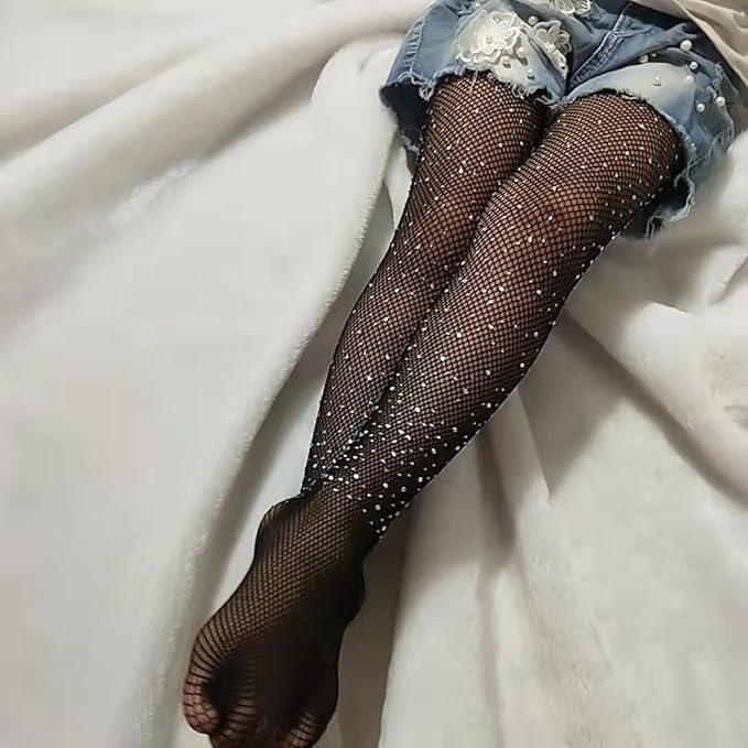 DANUOKU Mädchen-Strass-Fischernetz-Socken, 2 Stück, Strass-Socken, glitzernde Strumpfhosen