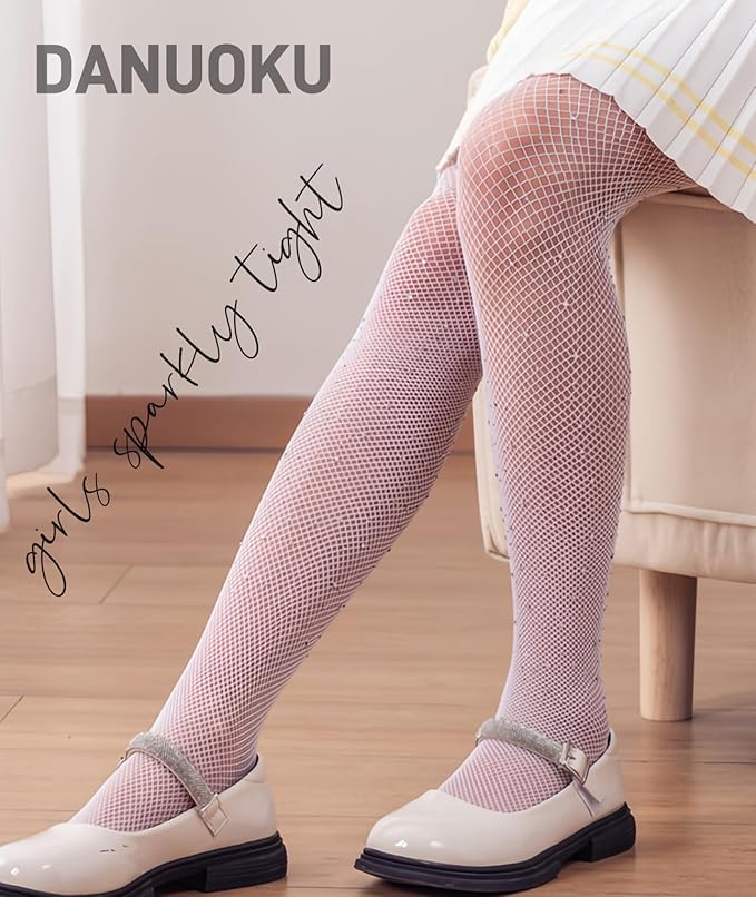 DANUOKU Mädchen-Strass-Fischernetz-Socken, 2 Stück, Strass-Socken, glitzernde Strumpfhosen