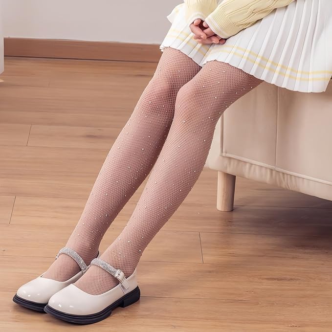 DANUOKU Mädchen-Strass-Fischernetz-Socken, 2 Stück, Strass-Socken, glitzernde Strumpfhosen