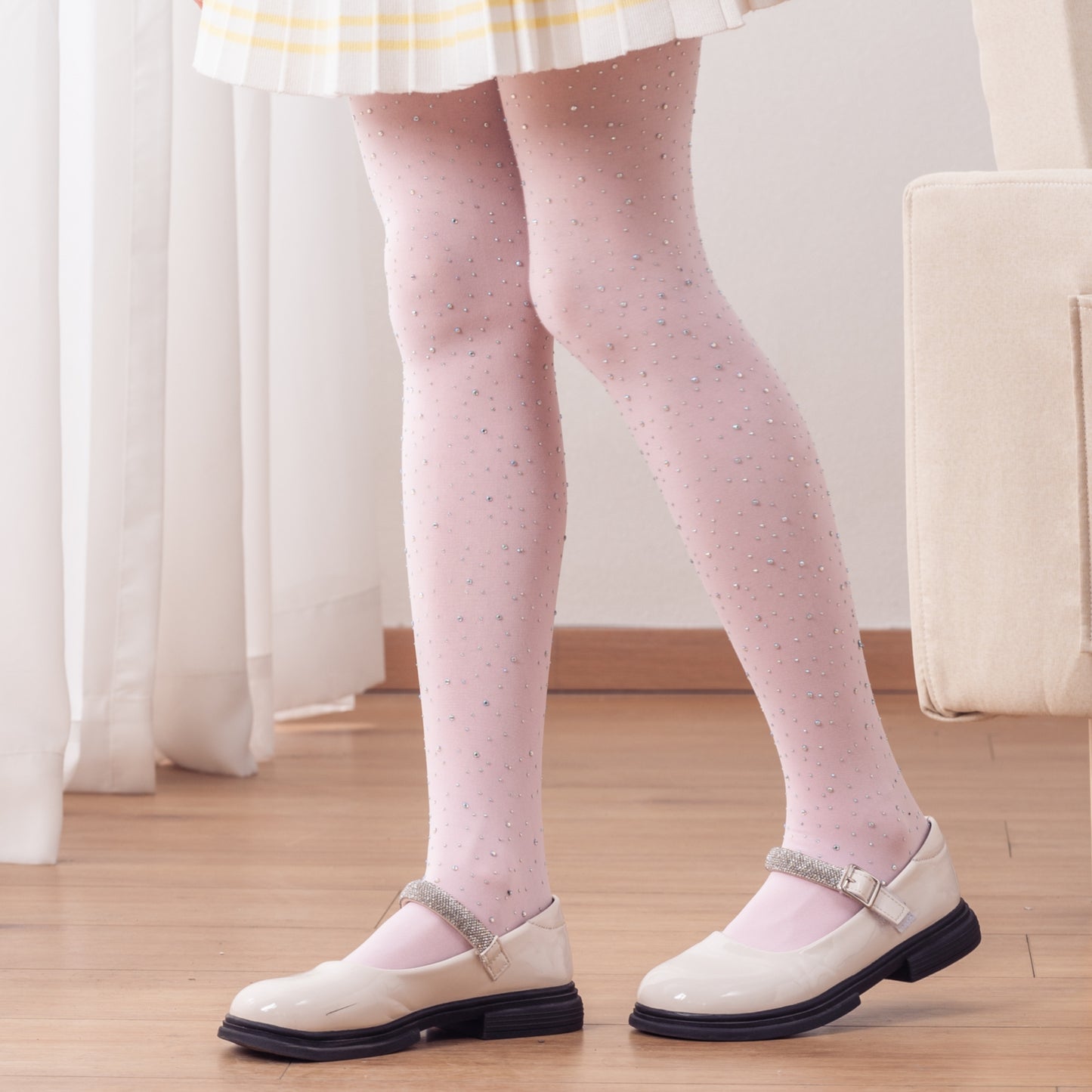 DANUOKU Mädchenstrümpfe, 2er-Pack, Kinderstrümpfe mit Strasssteinen, Glitzerstrumpfhosen, Tanzstrumpfhosen für Mädchen von 6–12 Jahren