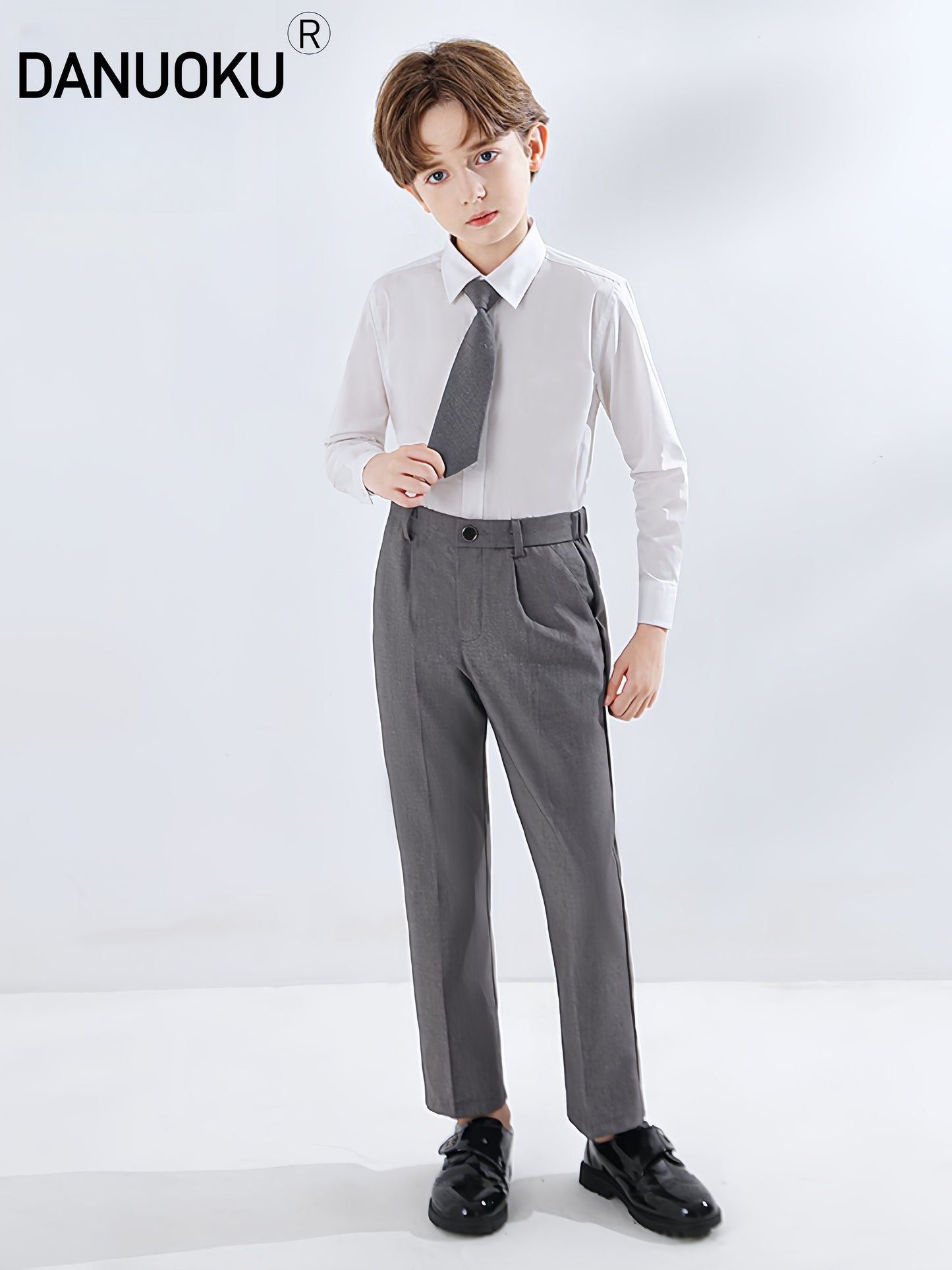 Boys Dress Pants Kids School Uniform Pants Slim Fit Formal Trousers with Belt Loops, Pleated, Elastic 5-13 Years