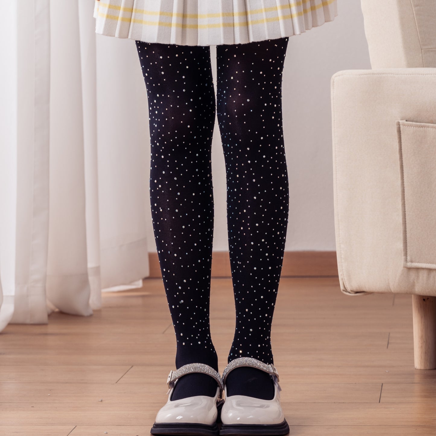 DANUOKU Mädchenstrümpfe, 2er-Pack, Kinderstrümpfe mit Strasssteinen, Glitzerstrumpfhosen, Tanzstrumpfhosen für Mädchen von 6–12 Jahren