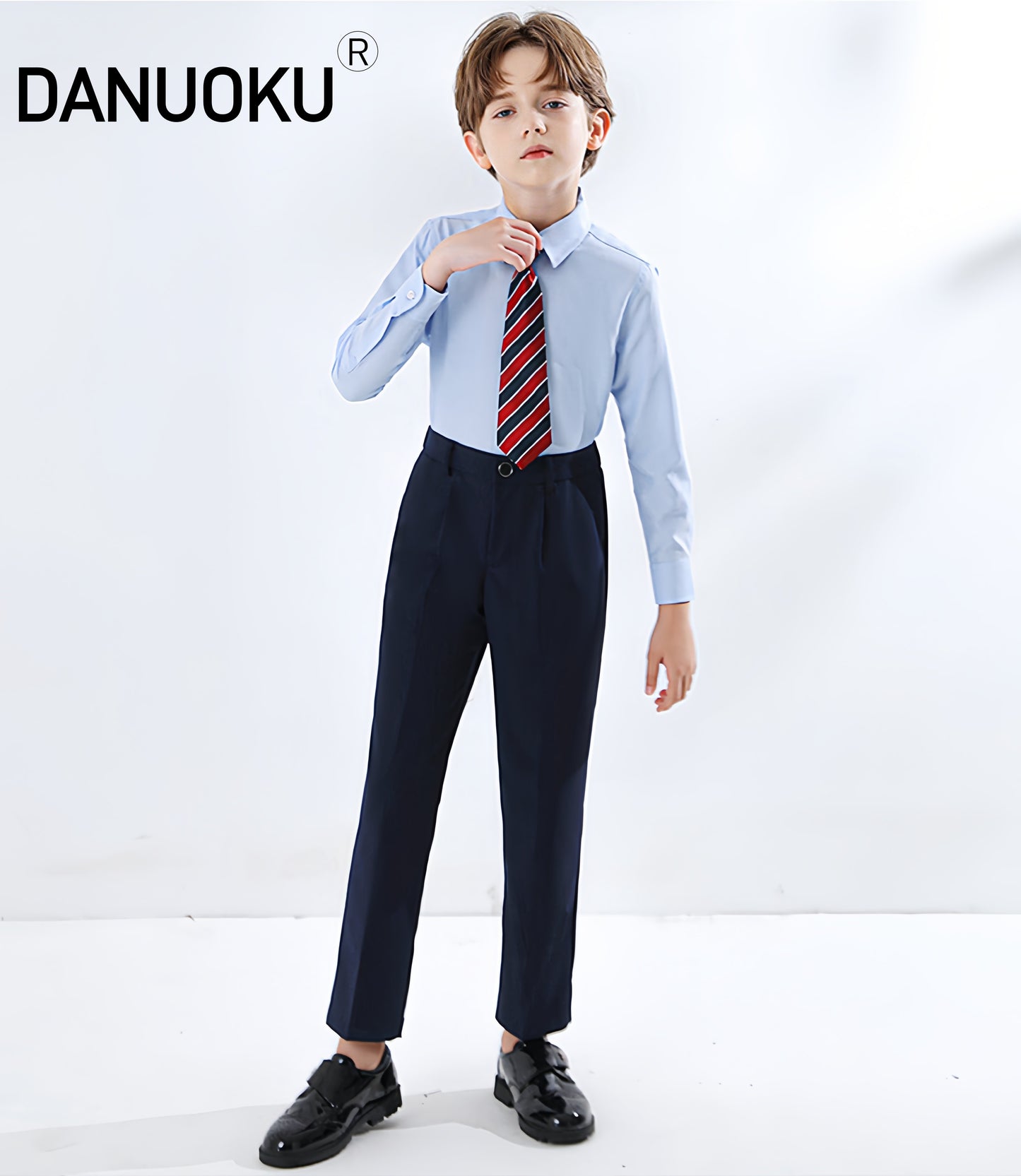 Boys Dress Pants Kids School Uniform Pants Slim Fit Formal Trousers with Belt Loops, Pleated, Elastic 5-13 Years