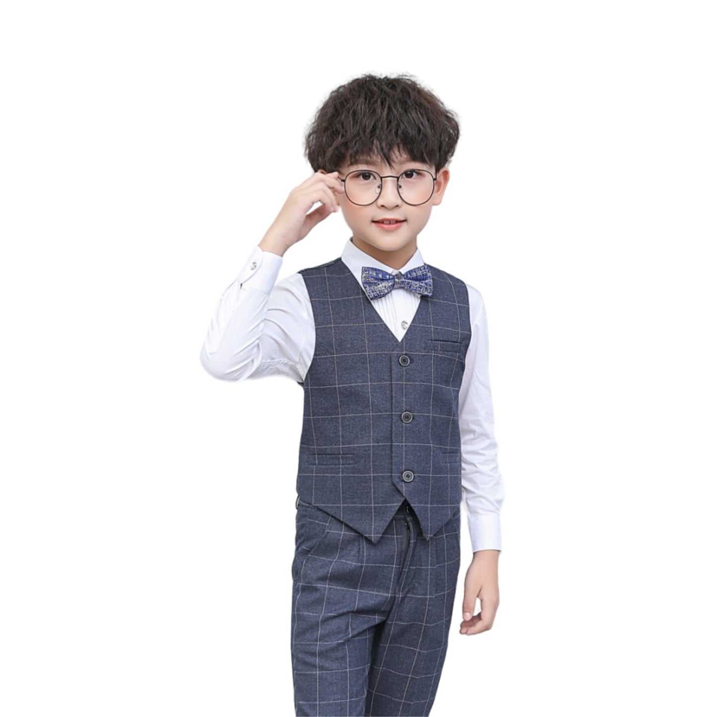 DANUOKU Boys' Suits 4PCs Vests Pants Shirts Bowtie Sets Child Tuxedos Outfits Suitable for Boys Aged 4-10 Years