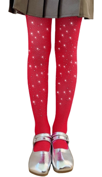 DANUOKU Mädchen-Strass-Fischernetz-Socken, 2 Stück, Strass-Socken, glitzernde Strumpfhosen