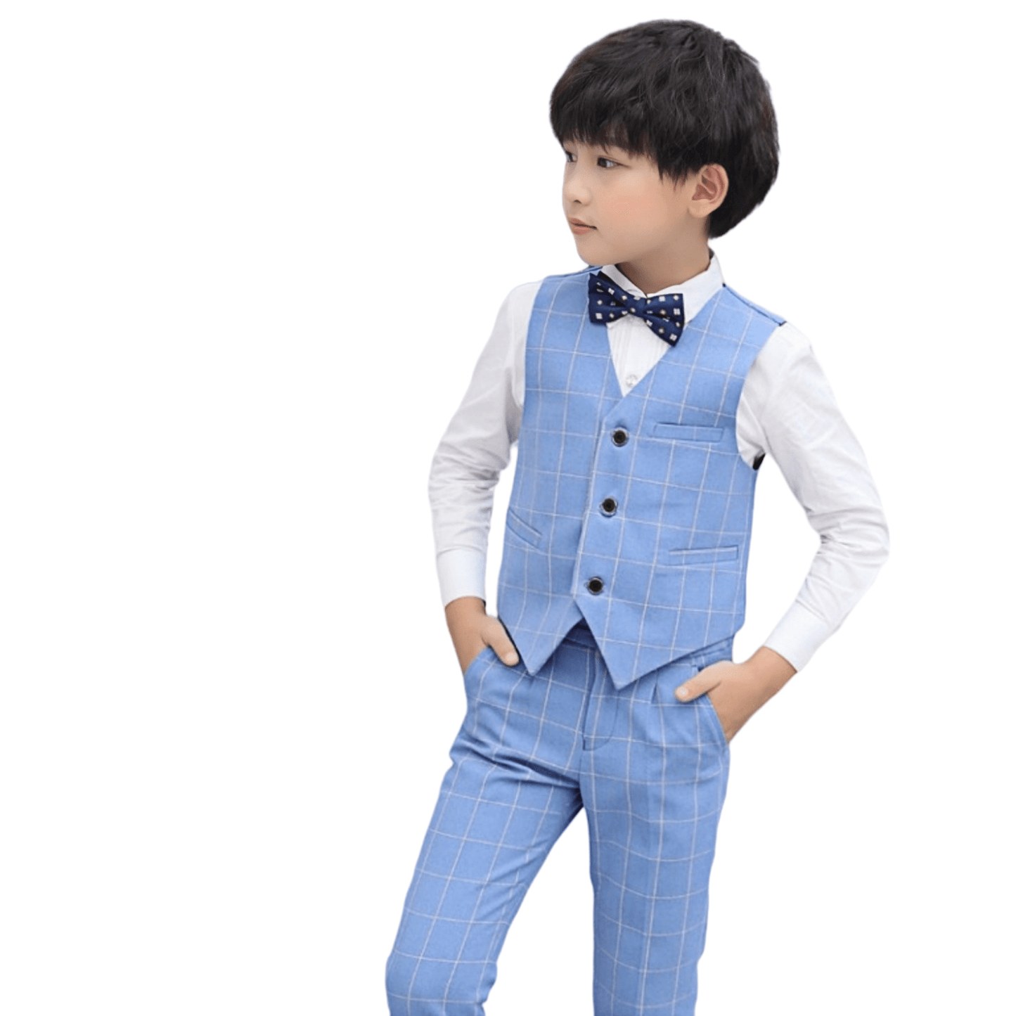 DANUOKU Boys' Suits 4PCs Vests Pants Shirts Bowtie Sets Child Tuxedos Outfits Suitable for Boys Aged 4-10 Years