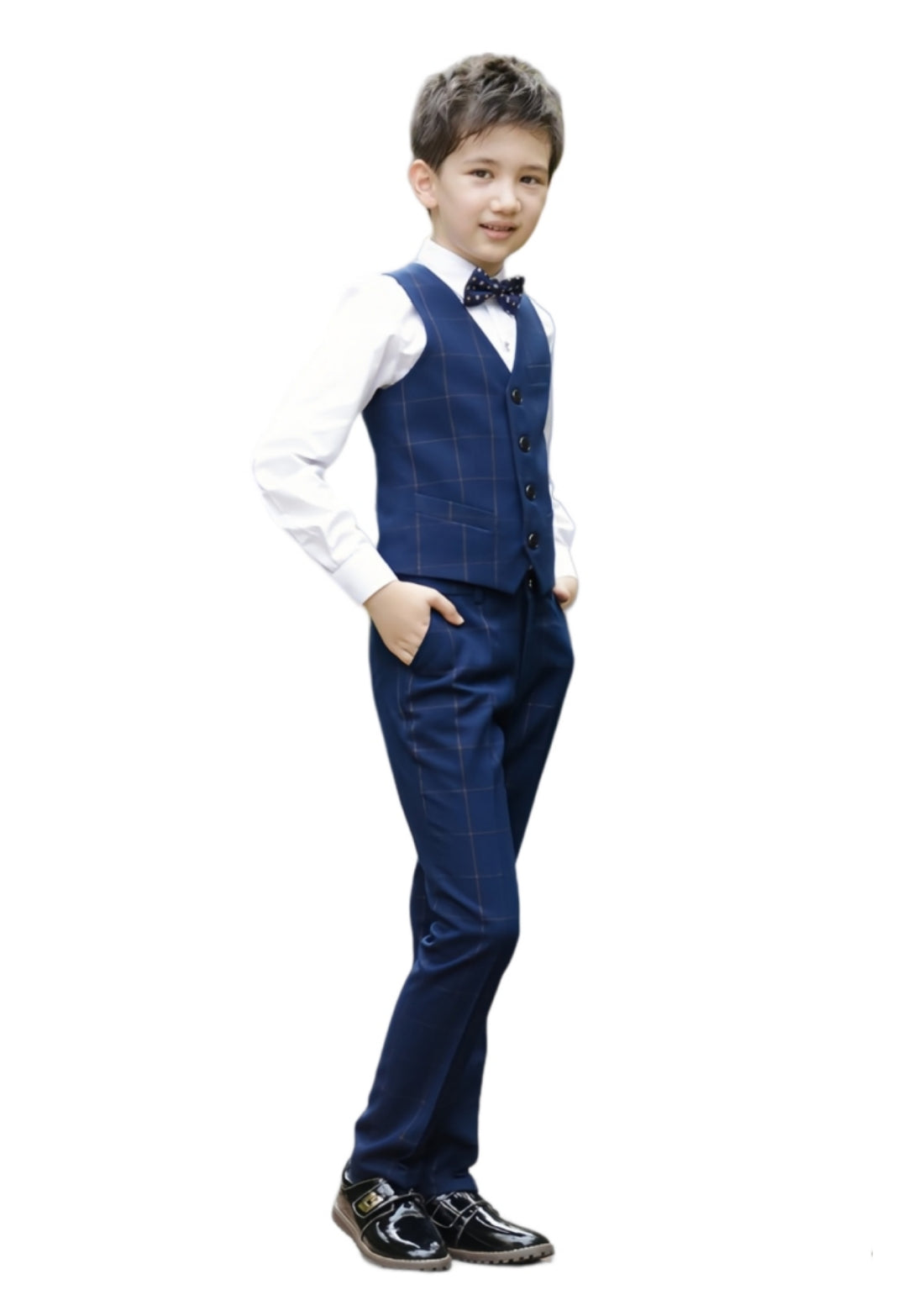 DANUOKU Boys' Suits 4PCs Vests Pants Shirts Bowtie Sets Child Tuxedos Outfits Suitable for Boys Aged 4-10 Years