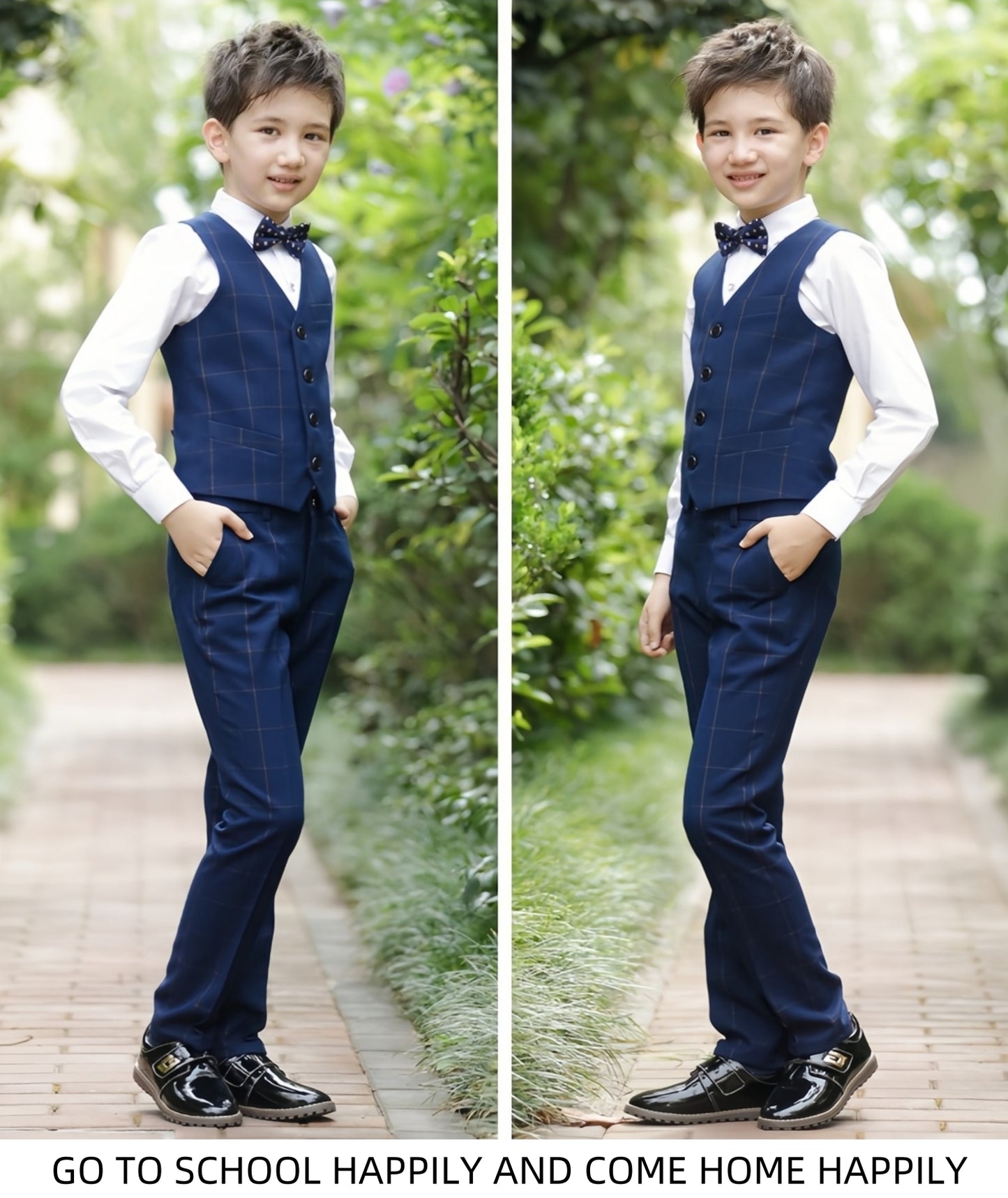 DANUOKU Boys' Suits 4PCs Vests Pants Shirts Bowtie Sets Child Tuxedos Outfits Suitable for Boys Aged 4-10 Years
