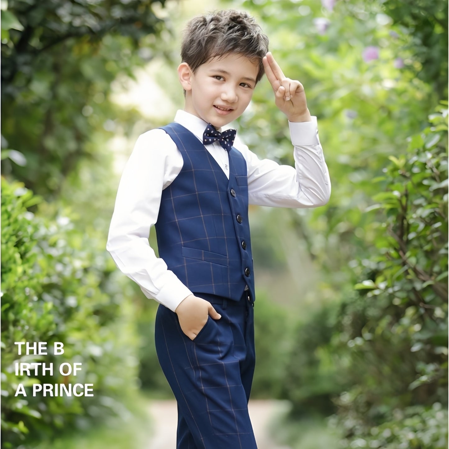 DANUOKU Boys' Suits 4PCs Vests Pants Shirts Bowtie Sets Child Tuxedos Outfits Suitable for Boys Aged 4-10 Years