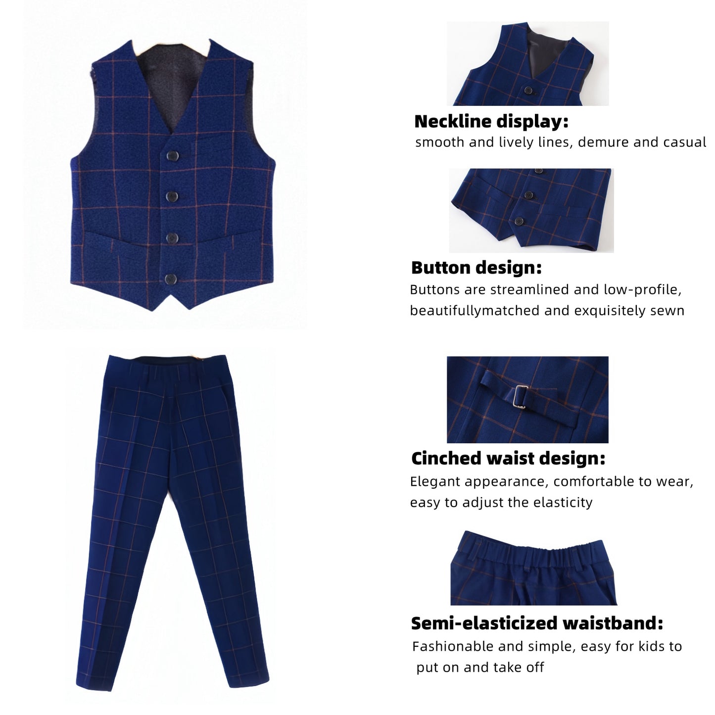 DANUOKU Boys' Suits 4PCs Vests Pants Shirts Bowtie Sets Child Tuxedos Outfits Suitable for Boys Aged 4-10 Years