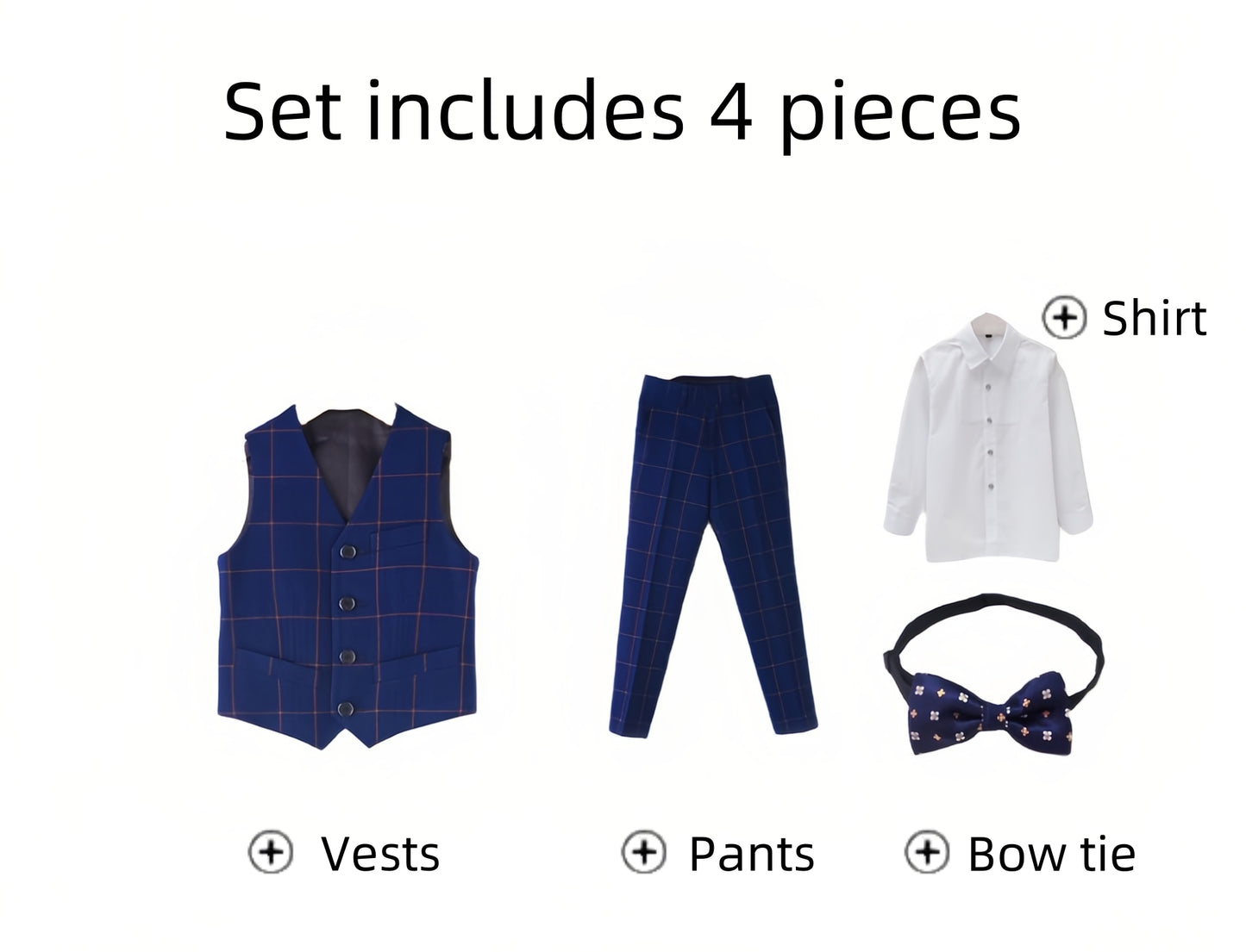 DANUOKU Boys' Suits 4PCs Vests Pants Shirts Bowtie Sets Child Tuxedos Outfits Suitable for Boys Aged 4-10 Years