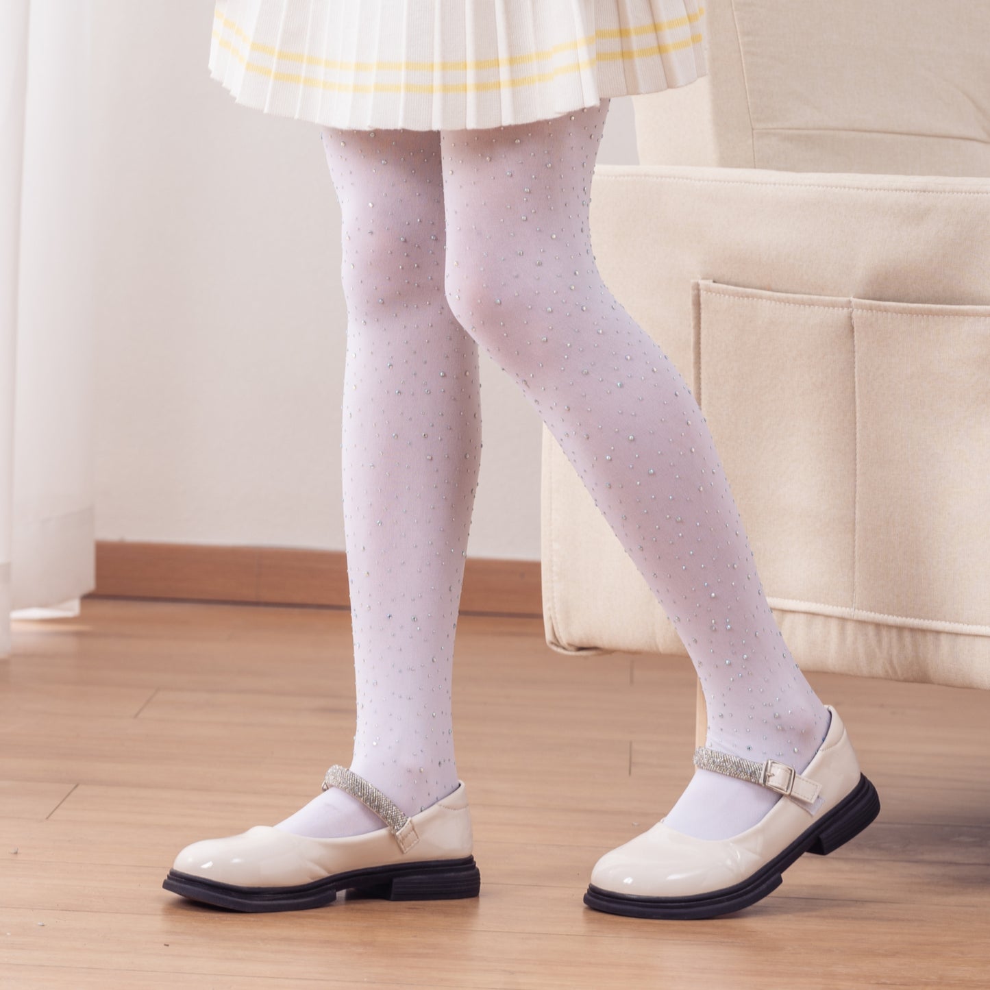 DANUOKU Mädchenstrümpfe, 2er-Pack, Kinderstrümpfe mit Strasssteinen, Glitzerstrumpfhosen, Tanzstrumpfhosen für Mädchen von 6–12 Jahren