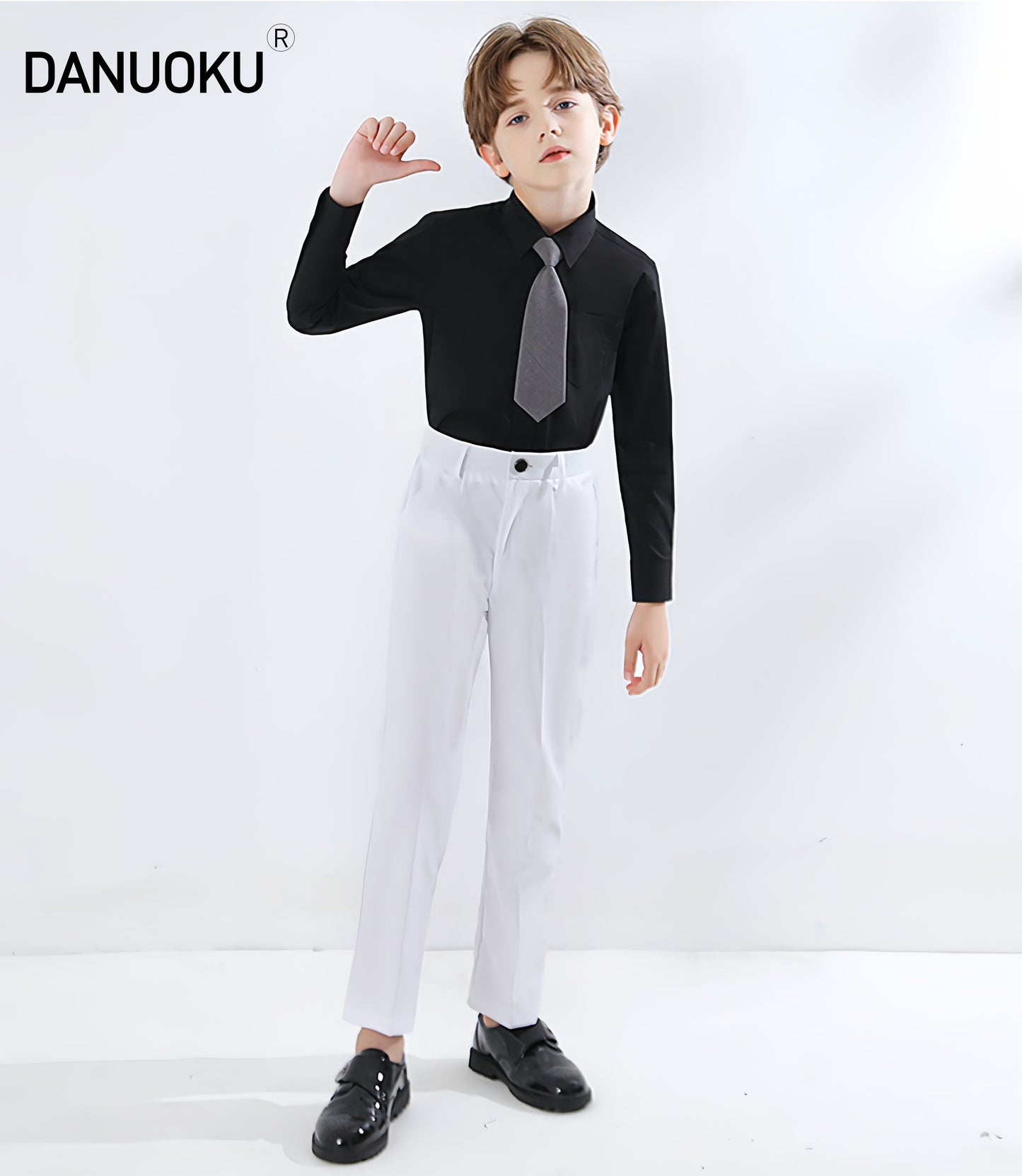 Boys Dress Pants Kids School Uniform Pants Slim Fit Formal Trousers with Belt Loops, Pleated, Elastic 5-13 Years