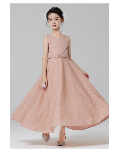 Girl's Princess Dress Pink - Flower Girl Dress, Wedding Party Gown, Kids Performance Outfit for Piano Recital, Host, Special Occasions