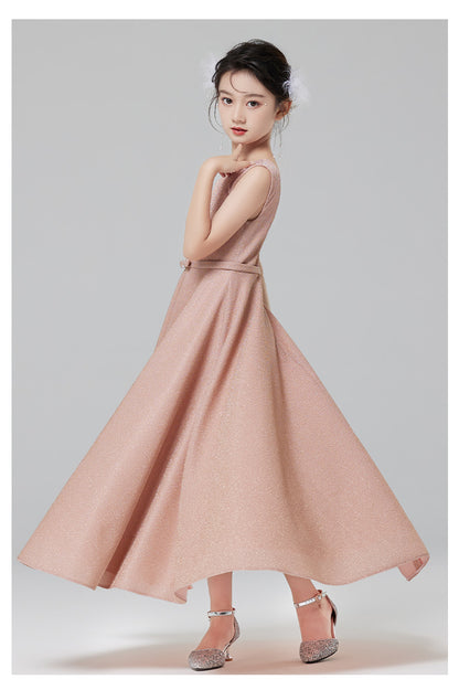Girl's Princess Dress Pink - Flower Girl Dress, Wedding Party Gown, Kids Performance Outfit for Piano Recital, Host, Special Occasions