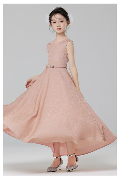 Girl's Princess Dress Pink - Flower Girl Dress, Wedding Party Gown, Kids Performance Outfit for Piano Recital, Host, Special Occasions