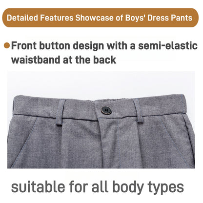 Boys Dress Pants Kids School Uniform Pants Slim Fit Formal Trousers with Belt Loops, Pleated, Elastic 5-13 Years