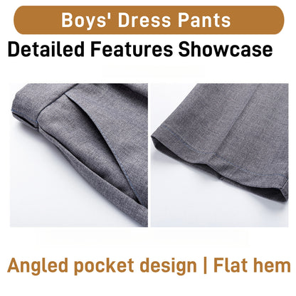 Boys Dress Pants Kids School Uniform Pants Slim Fit Formal Trousers with Belt Loops, Pleated, Elastic 5-13 Years