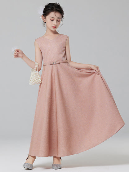 Girl's Princess Dress Pink - Flower Girl Dress, Wedding Party Gown, Kids Performance Outfit for Piano Recital, Host, Special Occasions