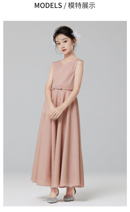 Girl's Princess Dress Pink - Flower Girl Dress, Wedding Party Gown, Kids Performance Outfit for Piano Recital, Host, Special Occasions