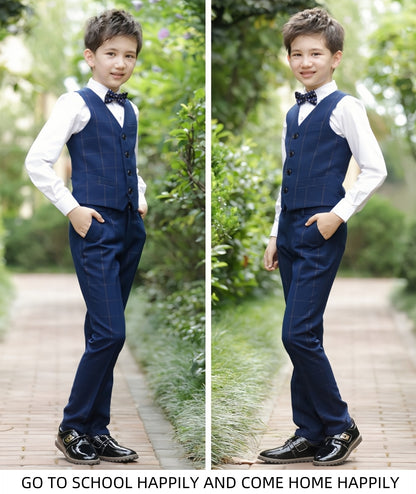DANUOKU Boys' Suits 4PCs Vests Pants Shirts Bowtie Sets Child Tuxedos Outfits Suitable for Boys Aged 4-10 Years