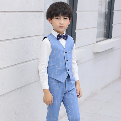 DANUOKU Boys' Suits 4PCs Vests Pants Shirts Bowtie Sets Child Tuxedos Outfits Suitable for Boys Aged 4-10 Years